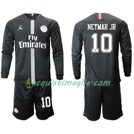 Divisa di Calcio Paris Saint Germain NEYMAR JR 10 Jodan Nero Bambino Terza 2018/2019 Manica Lunga
